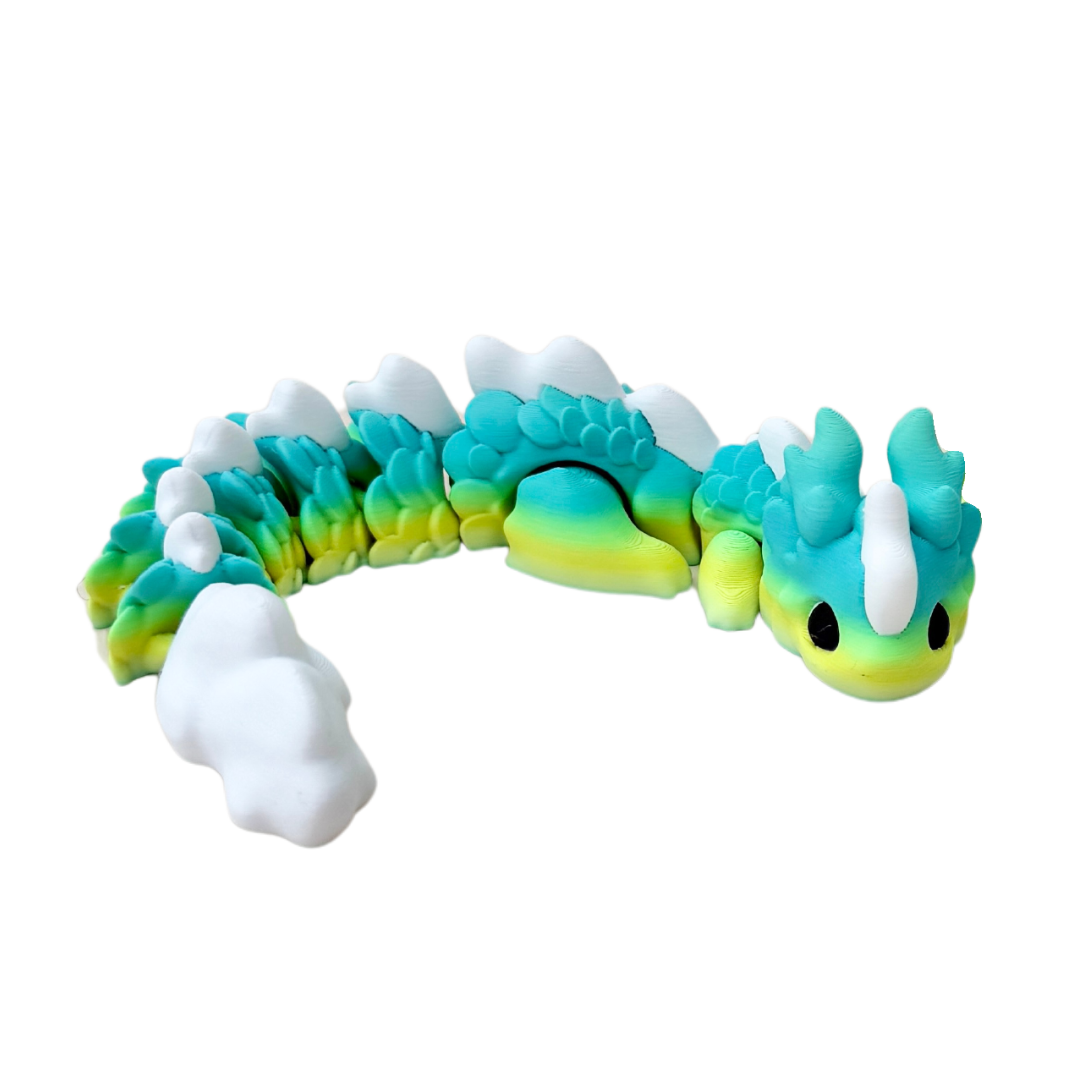 Kaida Scaled Dragon fidget toy with gradient yellow, blue, and green colouring and white spikes, over 25cm long.