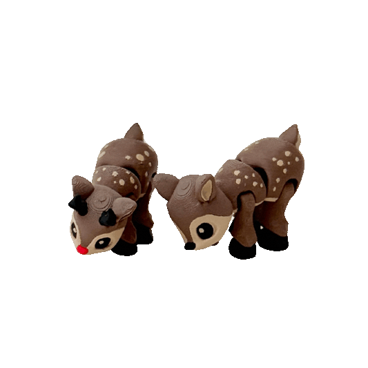 Christmas deer fidget toy with brown and beige body, black hooves, and option of black or red nose, standing 5cm tall.